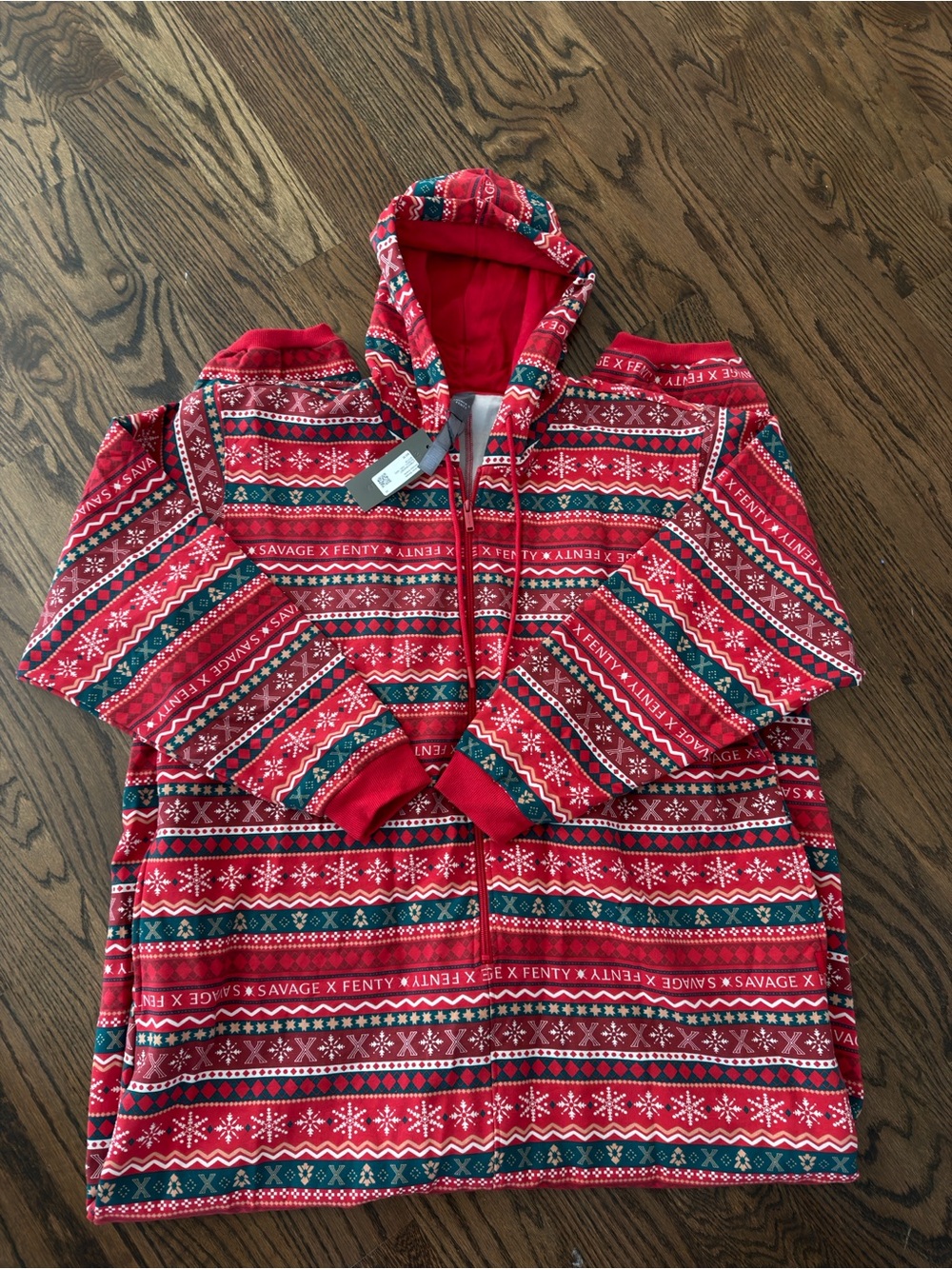Savage X Fenty holiday Red Fair Isle Zip-Up onesie